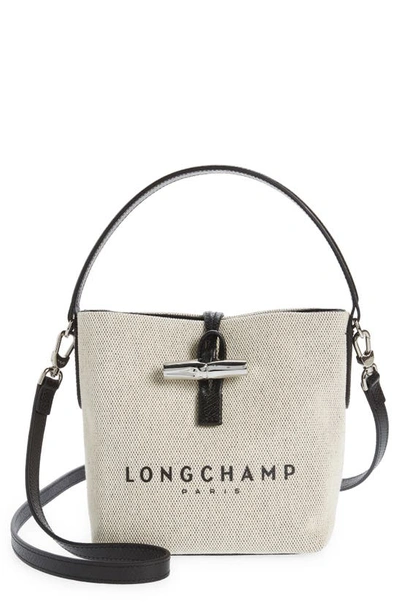 Longchamp Small Roseau Canvas Bucket Bag In Ecru