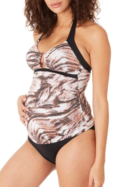 Shop Cache Coeur Kenya Maternity Two-piece Tankini Swimsuit In Brown