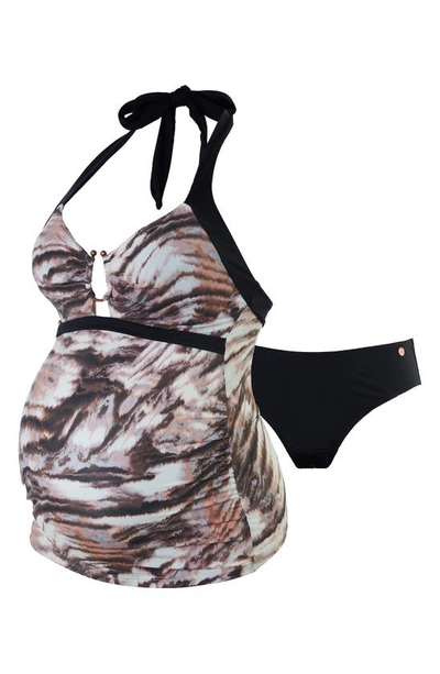 Shop Cache Coeur Kenya Maternity Two-piece Tankini Swimsuit In Brown