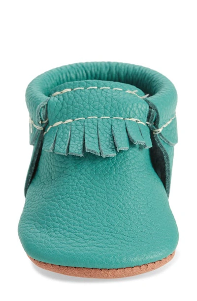 Shop Freshly Picked Leather Crib Shoe In Turquoise