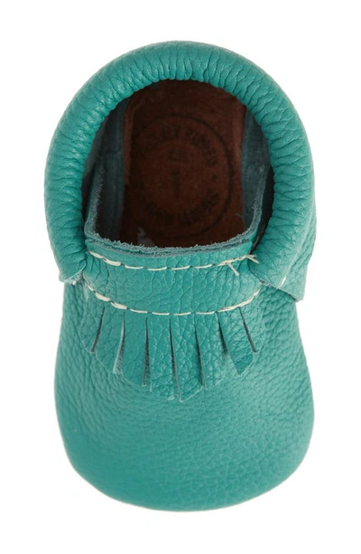 Shop Freshly Picked Leather Crib Shoe In Turquoise