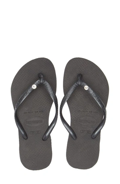 Shop Havaianas Slim Crystal Ii Flip Flop In Black