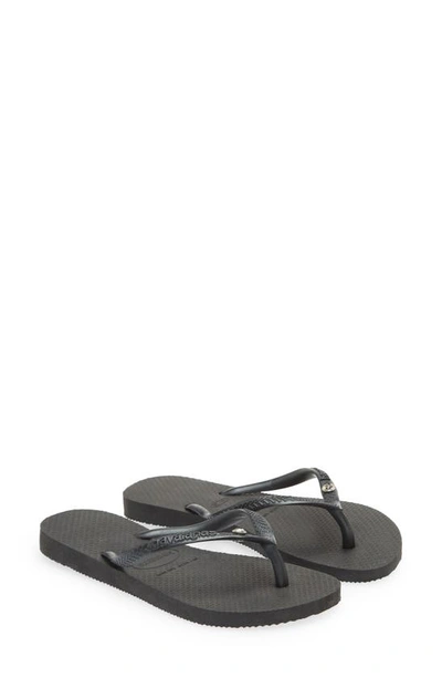 Shop Havaianas Slim Crystal Ii Flip Flop In Black