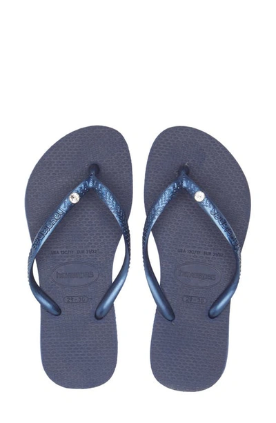 Shop Havaianas Slim Crystal Ii Flip Flop In Navy Blue