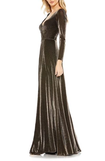 Shop Mac Duggal Sparkle Long Sleeve Gown In Black Gold