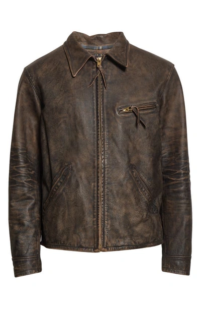 Shop Double Rl Lynton Leather Jacket In Black Over Brown