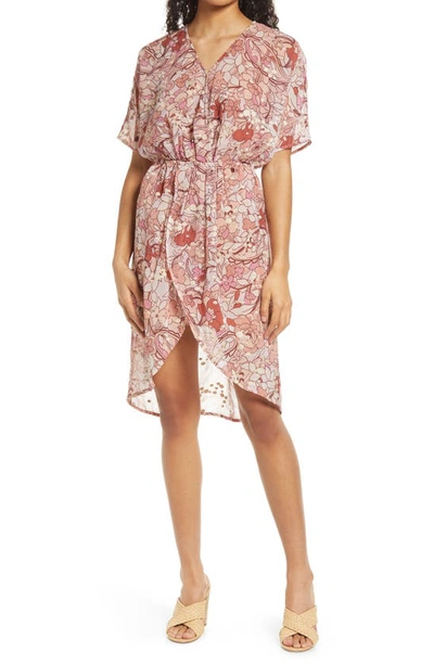 Shop Btfl-life Metallic Floral Wrap Front Dress In Terra Cotta Multi