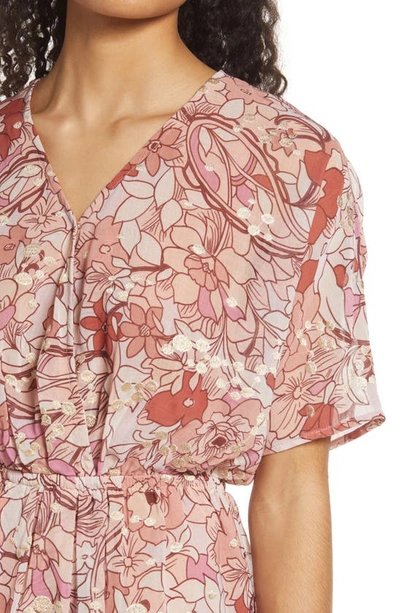 Shop Btfl-life Metallic Floral Wrap Front Dress In Terra Cotta Multi
