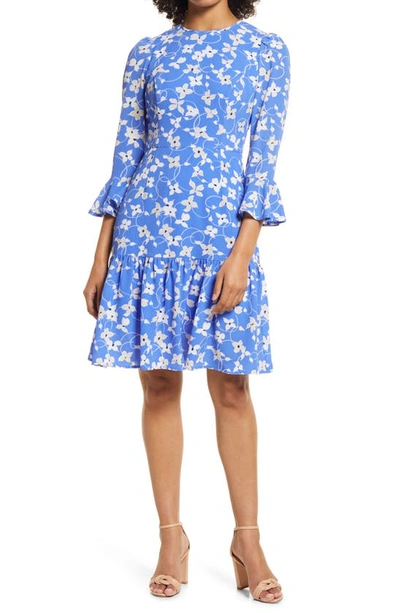 Shop Eliza J Floral Print Flounce Dress In Blue