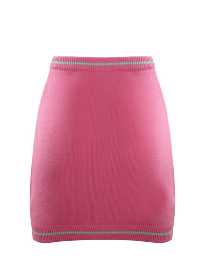 Shop Chiara Ferragni Mini Skirt In Cotton With Ribbed Inserts In Pink