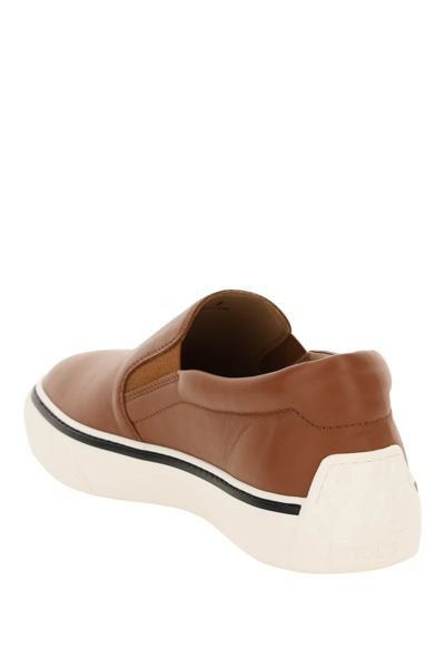 Shop Tod's Leather Slip-on Sneakers In Brown