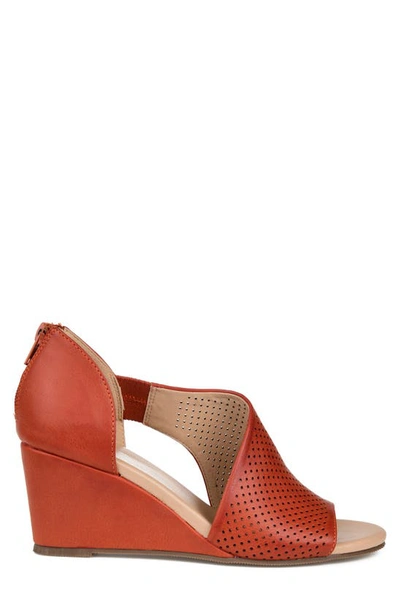 Journee Collection Aretha Perforated Wedge Sandal In Rust