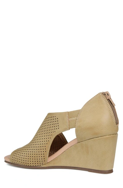 Shop Journee Collection Aretha Perforated Wedge Sandal In Taupe