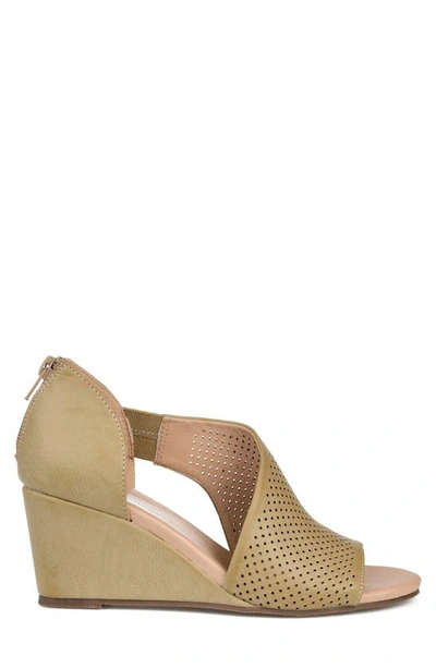 Shop Journee Collection Aretha Perforated Wedge Sandal In Taupe