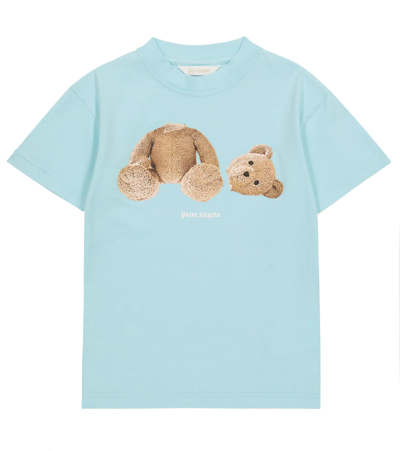 Shop Palm Angels Bear Cotton T-shirt In Light Blue Brown