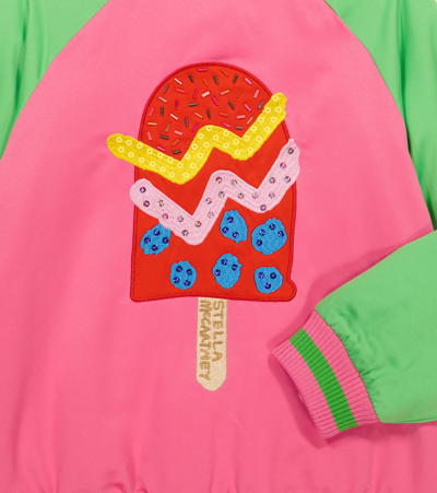 Shop Stella Mccartney Appliquéd Satin Jacket In Rosa/verde