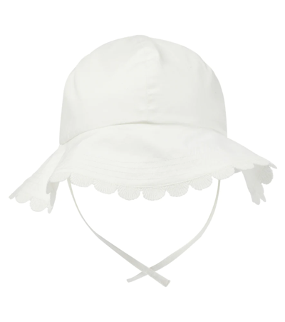 Shop Chloé Scalloped Cotton Hat In Offwhite