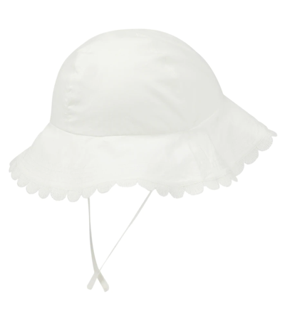 Shop Chloé Scalloped Cotton Hat In Offwhite