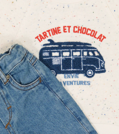 Shop Tartine Et Chocolat Baby Cotton Sweatshirt And Jeans Set In Craic Denim