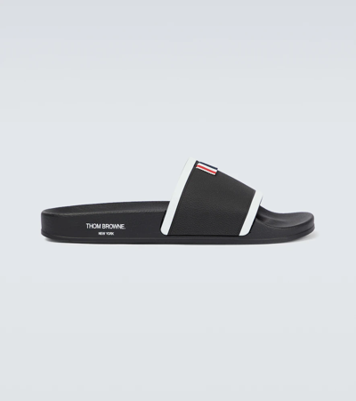 Shop Thom Browne Rubber Pool Slides In Black