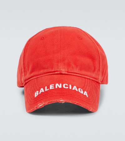 Shop Balenciaga Logo Cotton Cap In Bright Red/white