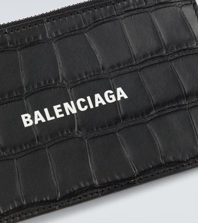 Balenciaga Cash Croc-effect Leather Wallet In Black/l White