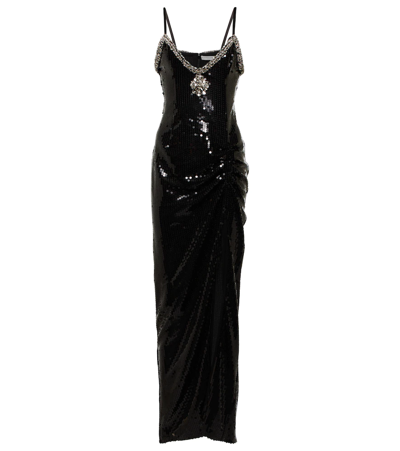 Shop Alessandra Rich Embellished Sequinned Gown In Black