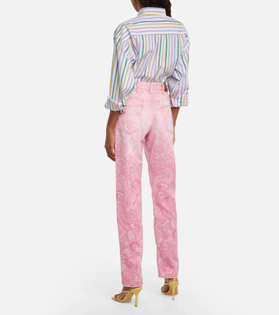 Shop Etro Printed High-rise Straight Jeans In Rosa