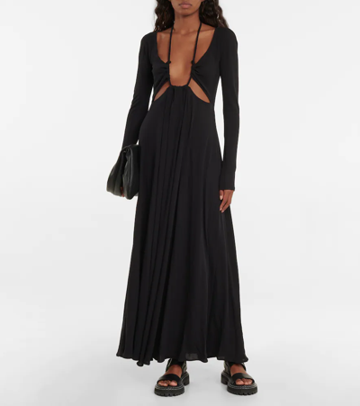 Proenza Schouler Halter Neck Long Sleeve Matte Jersey Maxi Dress In Black