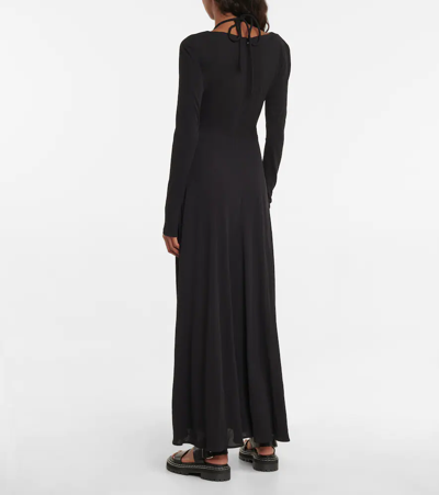 Proenza Schouler Halter Neck Long Sleeve Matte Jersey Maxi Dress In Black