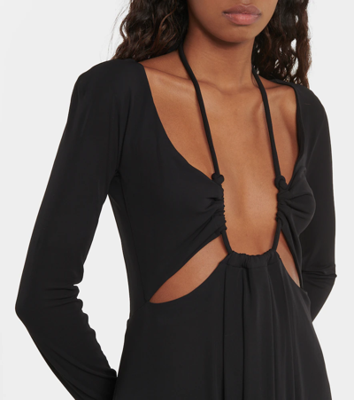 Proenza Schouler Halter Neck Long Sleeve Matte Jersey Maxi Dress In Black