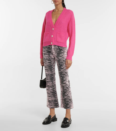 Shop Ganni Betzy Zebra-print High-rise Flared Jeans In Tiger Stripe Light Lilac