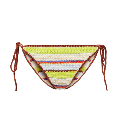 Shop Ganni Striped Crochet Bikini Bottoms In Multicolour