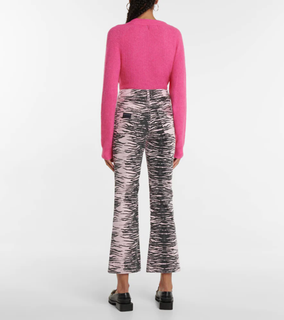 Shop Ganni Betzy Zebra-print High-rise Flared Jeans In Tiger Stripe Light Lilac