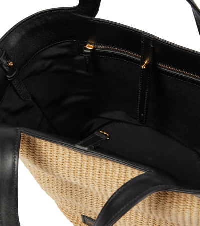 Shop Khaite Nora Small Raffia And Leather Tote In Natural