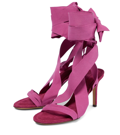 Shop Isabel Marant Arieli Canvas And Suede Sandals In Fuchsia