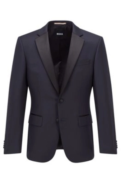 Shop Hugo Boss Slim-fit Tuxedo Jacket In Virgin-wool Serge In Dark Blue