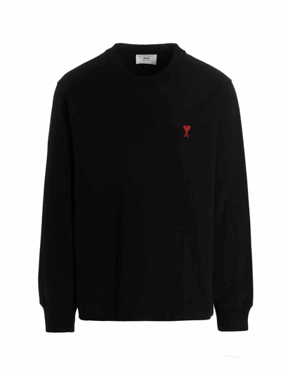 Shop Ami Alexandre Mattiussi Ami Paris Logo Embroidered Crewneck Sweatshirt In Black