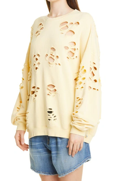 Shop R13 Super Distressed Oversized Cotton Blend Sweatshirt In Washed Yellow