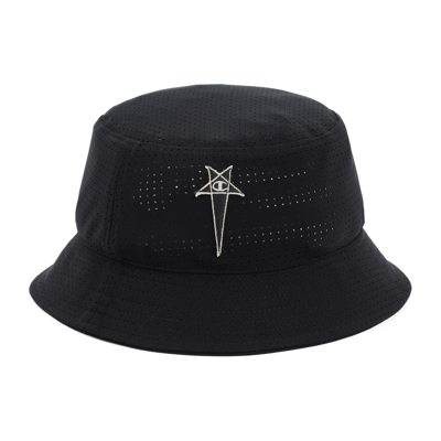 Shop Rick Owens X Champion Logo Embroidered Bucket Hat In Black