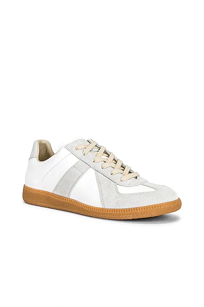 Maison Margiela Women Replica Low-top Leather Sneakers With Suede Inserts In White