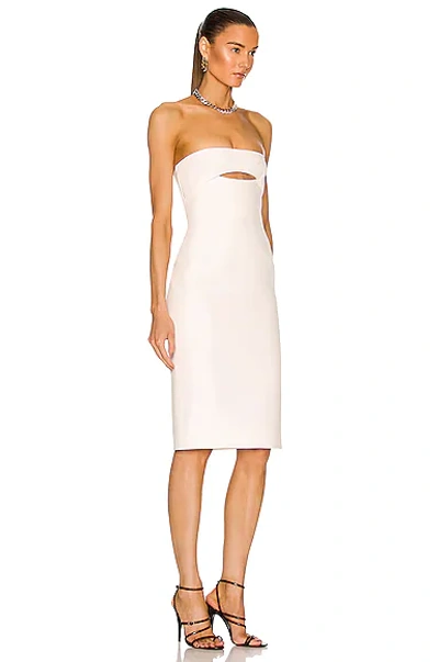 Saint Laurent Viscose Bustier Midi Dress In Shell