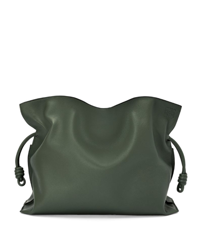 Shop Loewe Xl Leather Flamenco Clutch Bag In Green