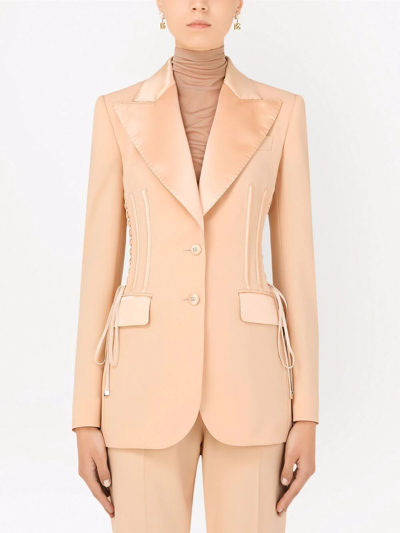 Dolce & Gabbana Single-breasted Corset-tie Blazer In Pink