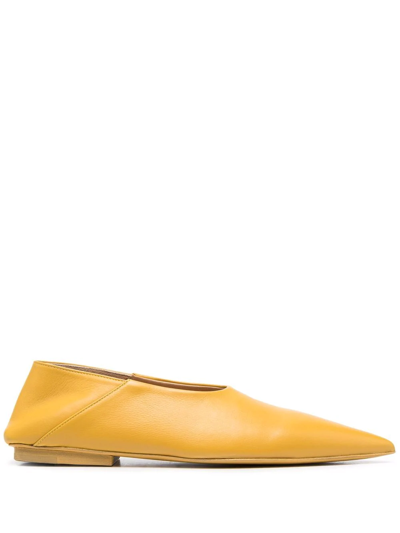 Shop Marsèll Ago Leather Ballerina Shoes In Yellow