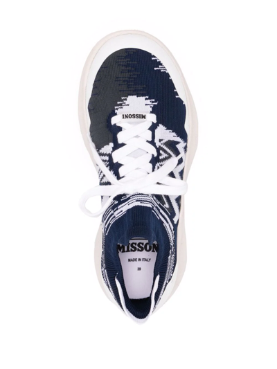Shop Missoni Zig-zag Knit Low-top Sneakers In Blau