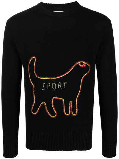 Shop Bode Sport-embroidered Merino Wool Jumper In Black