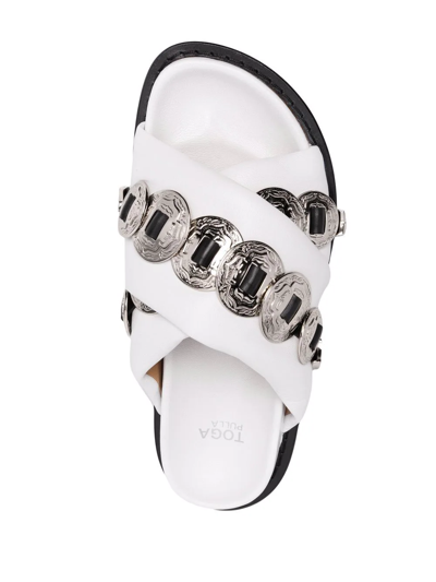 Shop Toga Buckle-detail Crossover-strap Sandals In Weiss