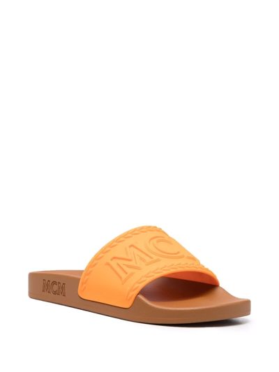 Shop Mcm Big Logo Rubber Slide In Orange