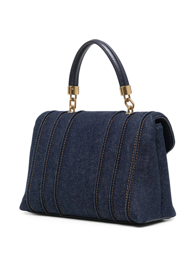 Shop Tory Burch Small Kira Denim Satchel In Blau